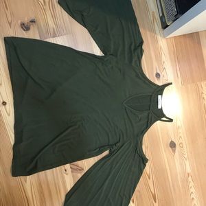 Olive green top with cut out shoulders